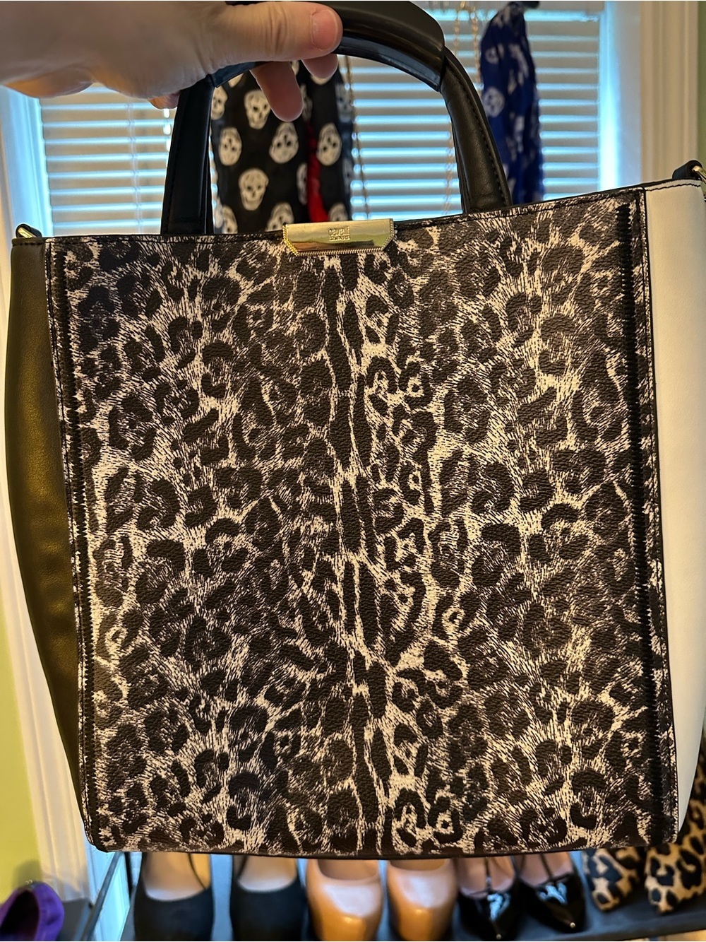 Cavalli Class Shopping Tote Black & White Leopard Print VGUC